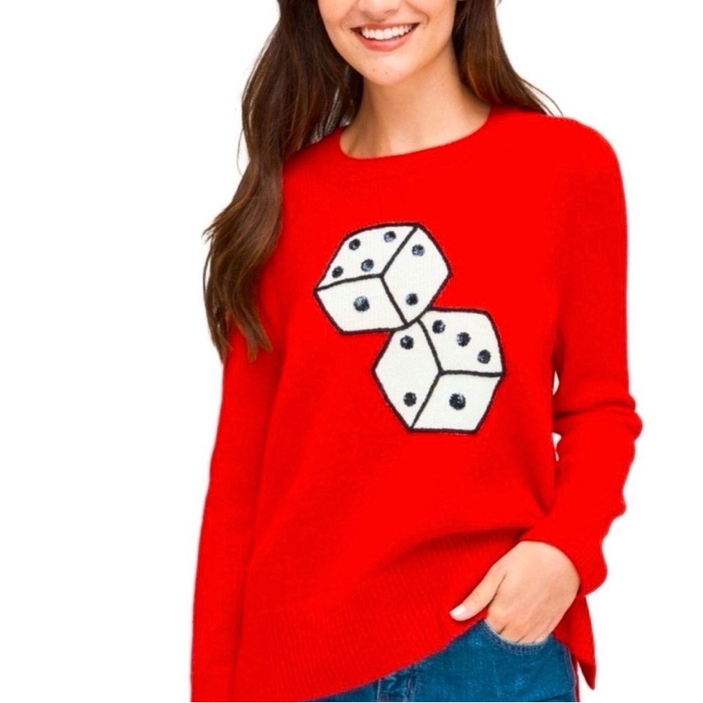 Kate Spade NWT Wool Alpaca Blend Red Dice Knit‎ Sweater Vegas Medium